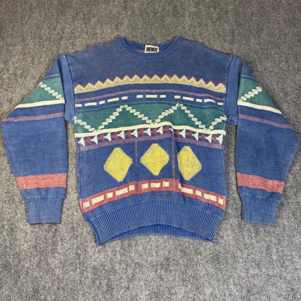 Vintage Union Bay Colorful Artsy Geometric Chunky Grandpa‎ Sweater Size XL
